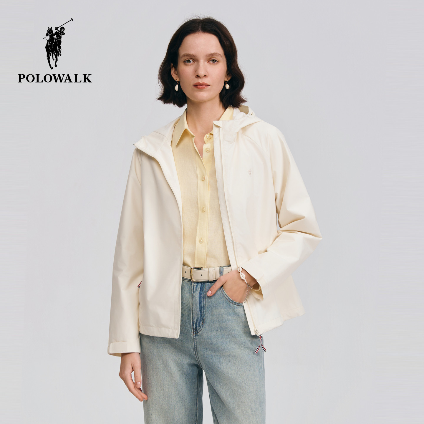 POLOWALK女式外套2026春季新品简约户外百搭通勤休闲女装连帽外套