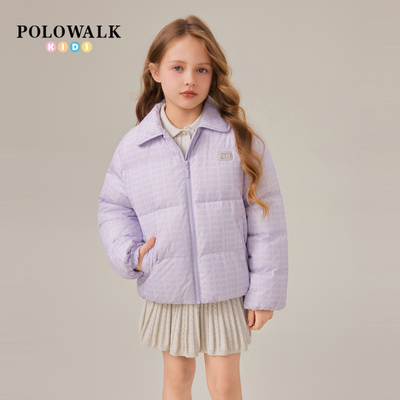 POLOWALK童装女童羽绒服2025冬季新品时尚保暖翻领羽绒90鸭绒外套