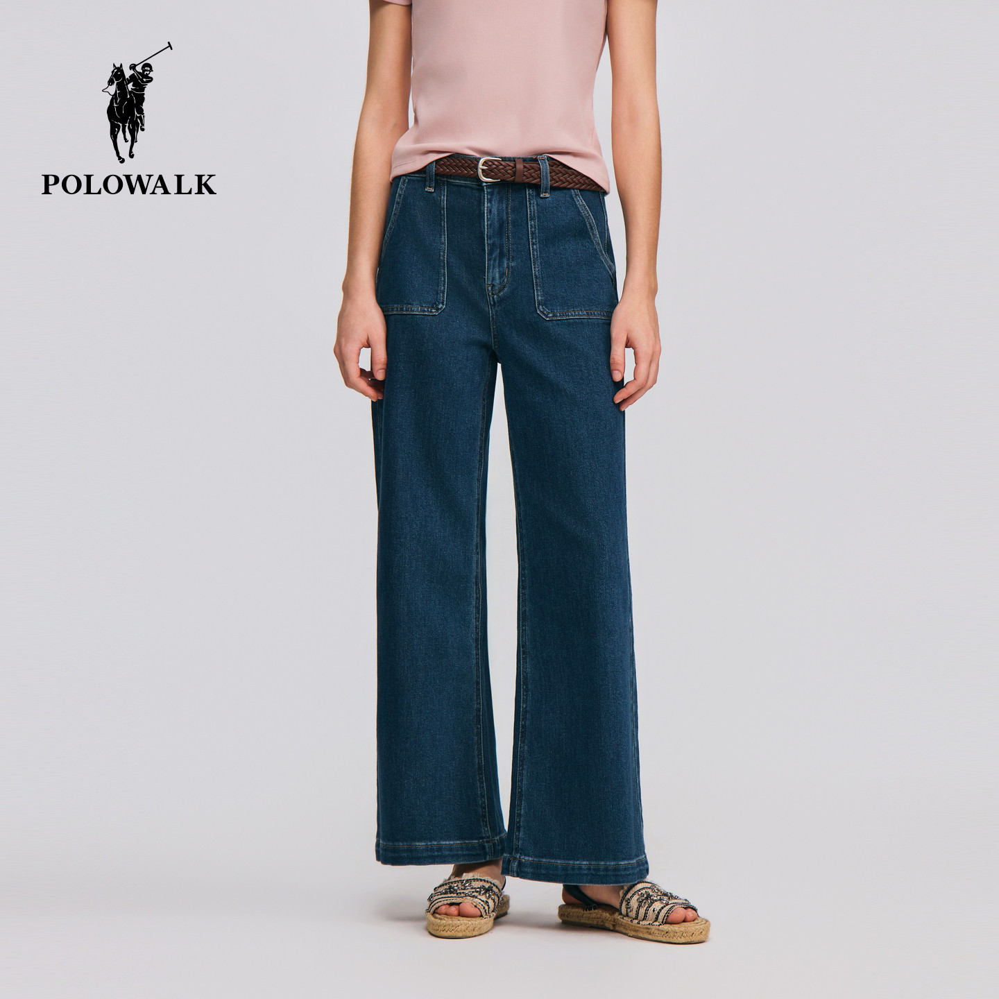 POLOWALK女式牛仔裤2026春夏裤新品女装经典直筒显瘦阔腿牛仔长裤