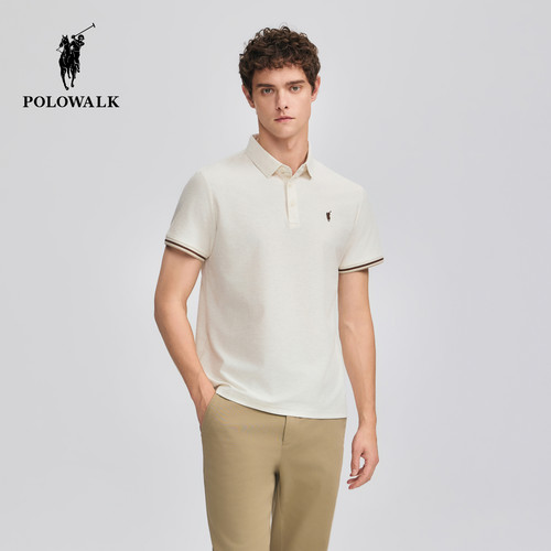[特惠]POLOWALK男装短袖POLO衫翻领条纹T恤上衣薄款打底衫
