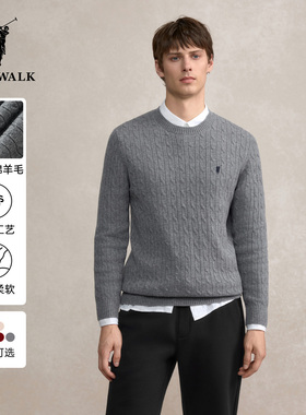 POLOWALK男士毛衣秋冬新款针织衫圆领百搭100%绵羊毛衫男