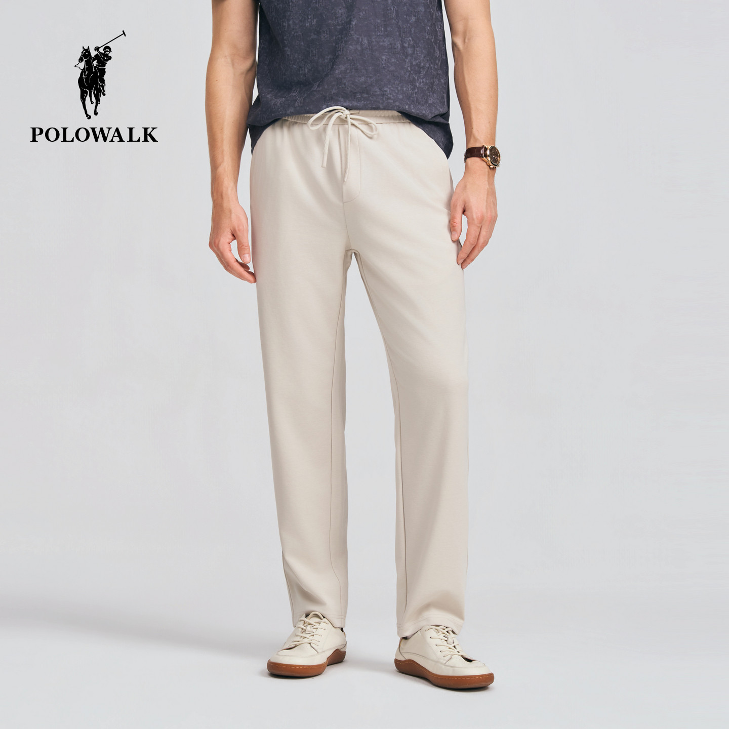 POLOWALK男式休闲裤2026春夏裤新品纯色直筒松紧腰抽绳休闲卫裤