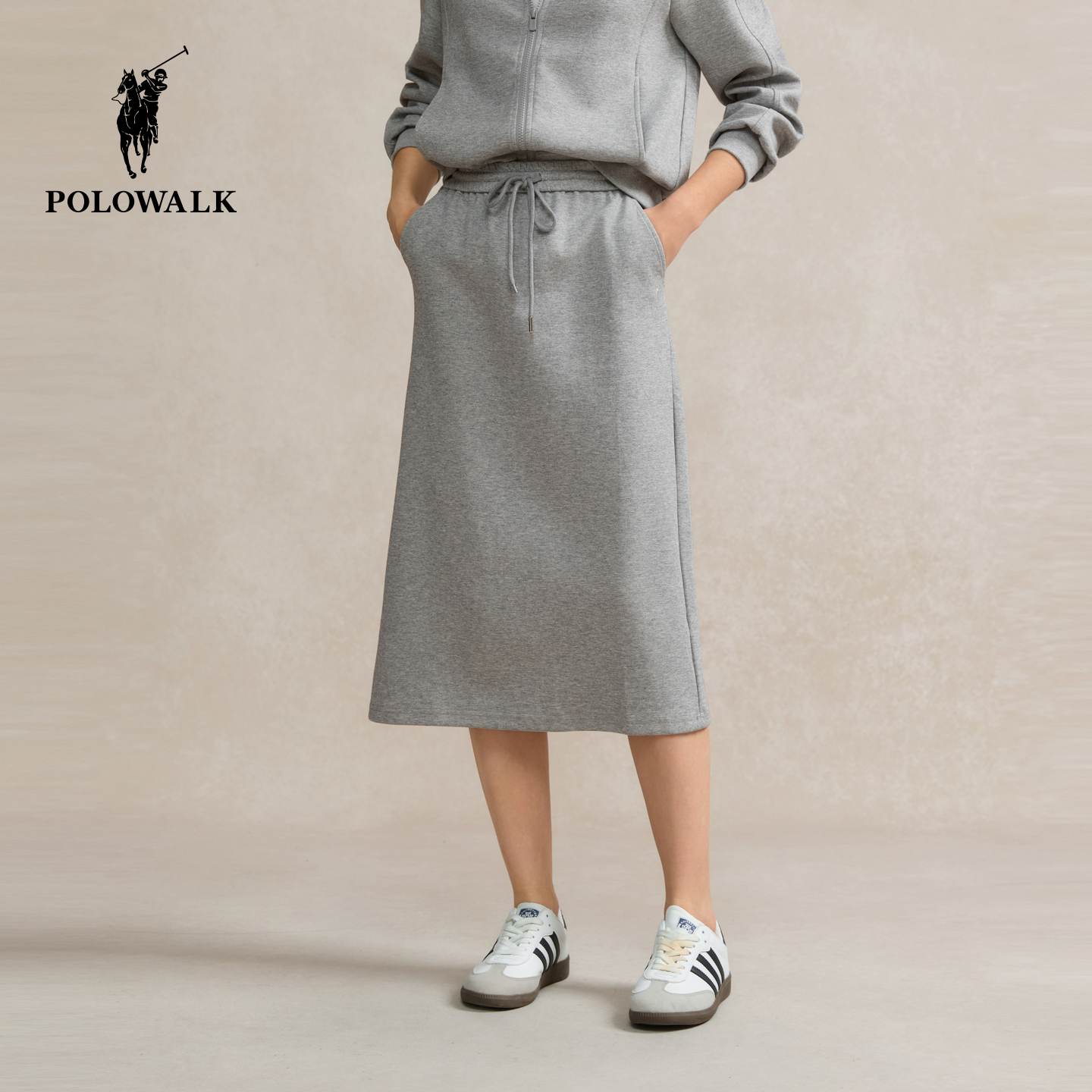 POLOWALK女式半裙2025秋冬裤新品松紧腰直筒休闲显瘦女装半身裙