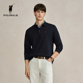长袖 T恤2025冬季 新品 POLOWALK男式 商务休闲翻领加绒上衣打底衫 男
