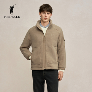 POLOWALK男式外套2025冬季新品简约百搭羊羔绒保暖通勤立领外套男