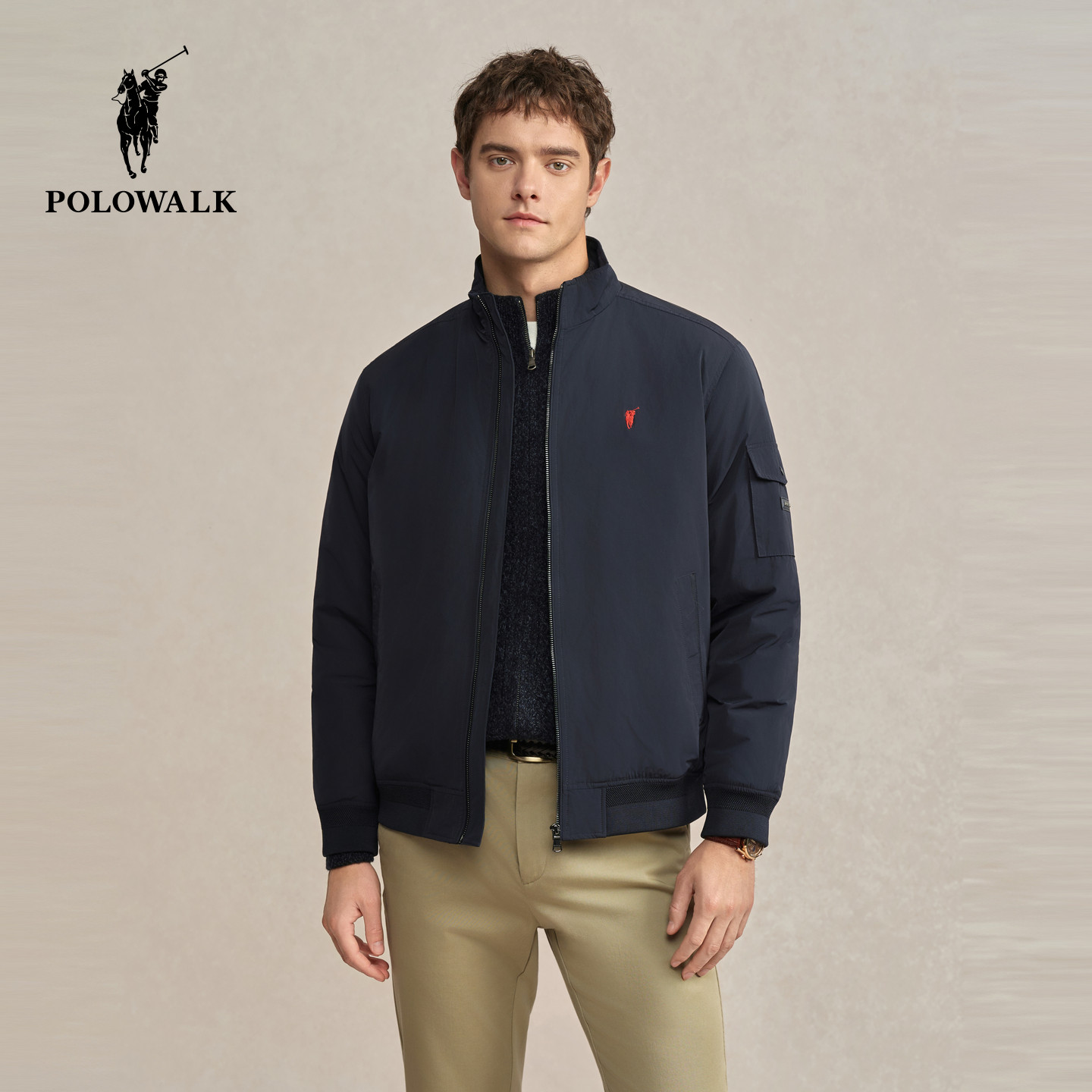 POLOWALK男式夹克2025冬季新品男装简约立领拉链夹克商务休闲外套