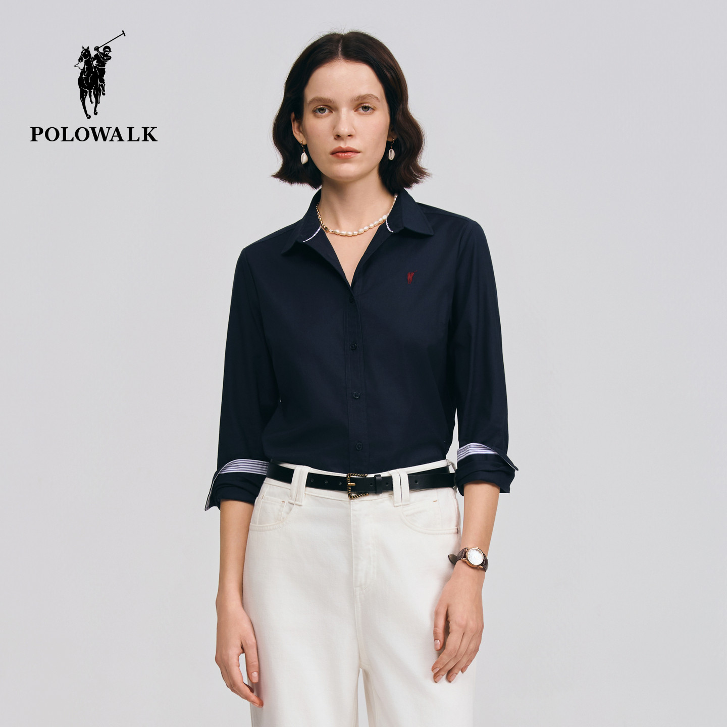 POLOWALK女士长袖衬衫2026春季新品商务休闲简约挺括有型长袖衬衣