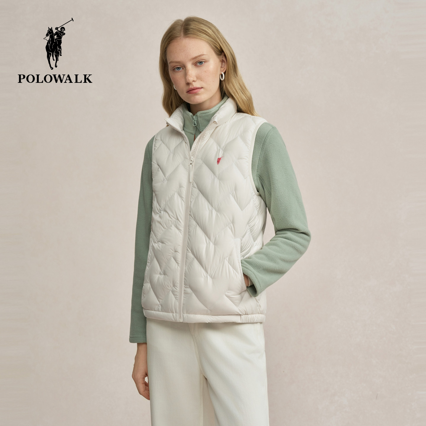POLOWALK女式羽绒马甲2025冬季新品简约百搭90鸭绒立领