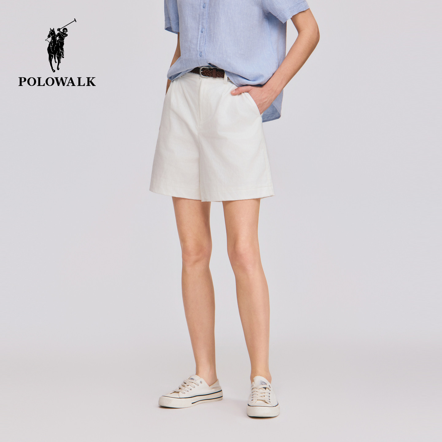 POLOWALK女士短裤2026夏季新款经典直筒百搭棉麻混纺通勤休闲裤子