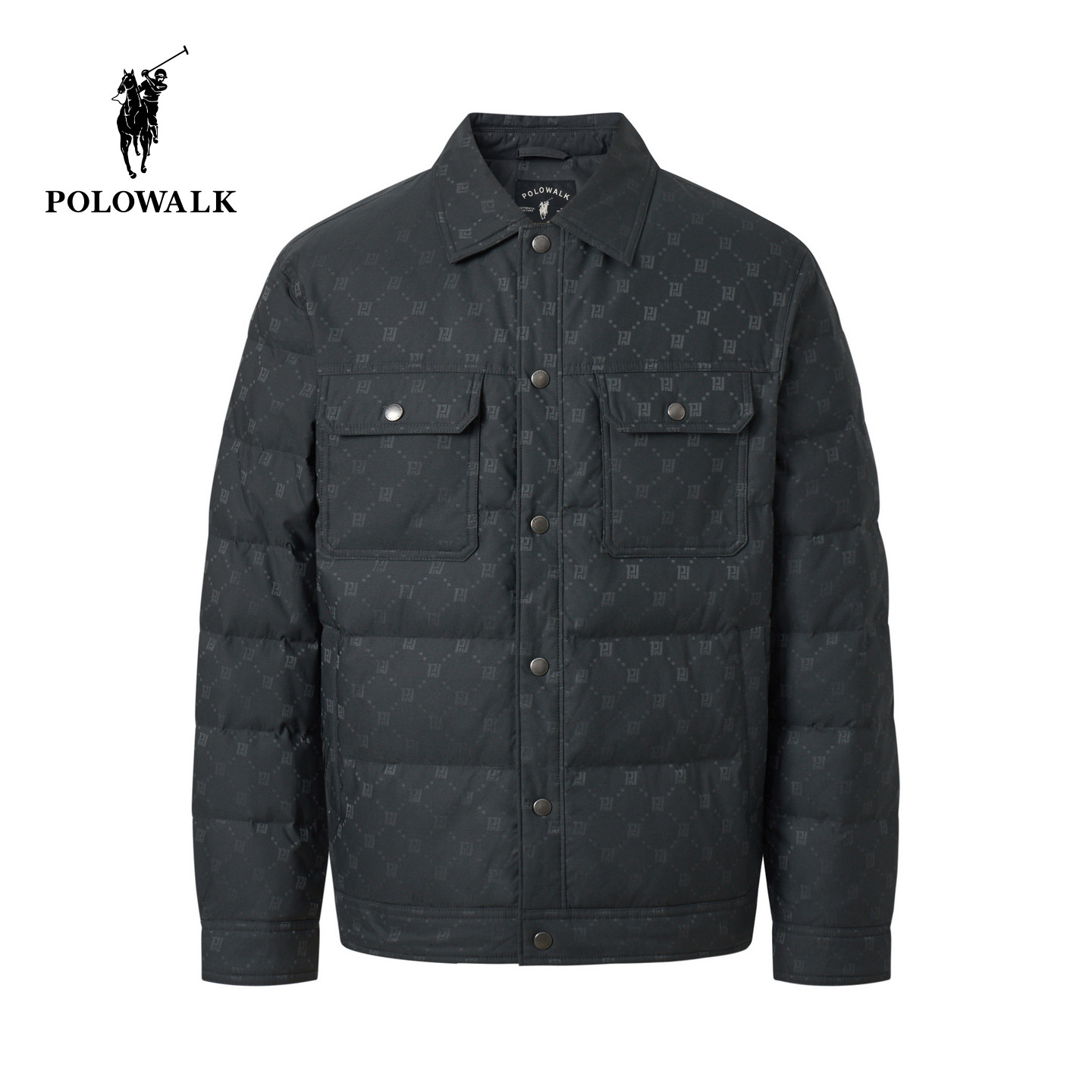 POLOWALK男式羽绒服2026冬季新品90鸭绒翻领菱格印花短款时尚外套