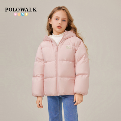 POLOWALK女童面包羽绒服2025冬季新品90鸭绒保暖连帽厚款羽绒外套