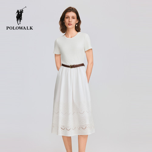 POLOWALK女式短袖连衣裙(梭织)2026夏季新品气质显瘦短袖连衣裙