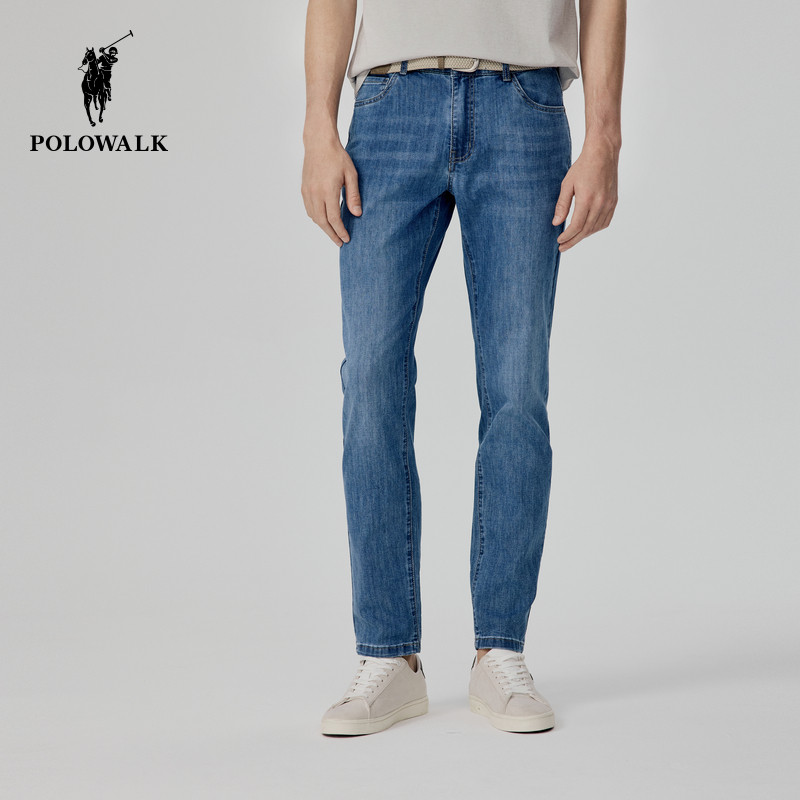 POLOWALK牛仔裤男士夏季新款薄款宽松直筒裤弹力休闲长裤子