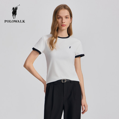 POLOWALK女式短袖T恤圆V领