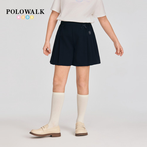 POLOWALK童装女童短裤2026夏季新品简约百搭松紧腰直筒短款裙裤