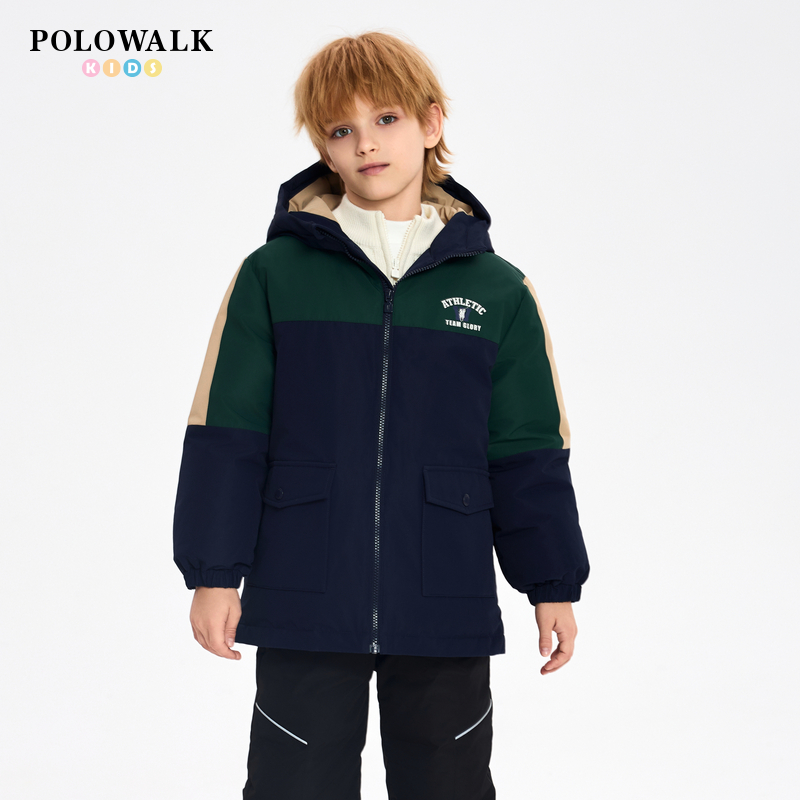 POLOWALK童装儿童连帽羽绒服男童外套秋冬宝宝鸭绒保暖