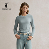 长袖 T恤2025秋季 新品 POLOWALK女式 圆领收腰设计打底衫 上衣