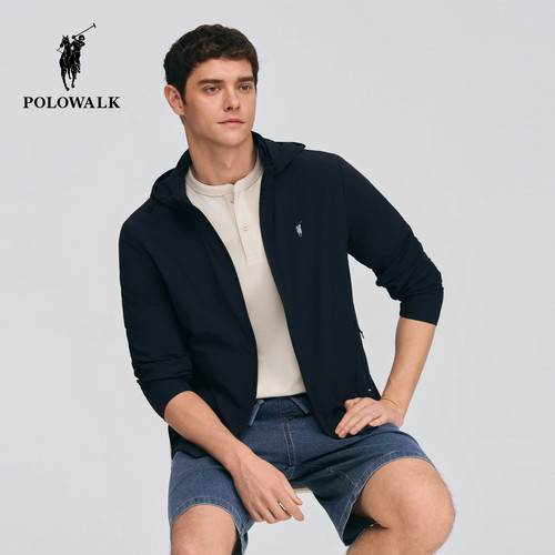 【UPF50+】POLOWALK男式防晒衣2026夏季新品简约连帽休闲通勤外套