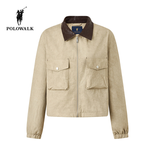 撞色工装 新品 复古休闲日常翻领直筒外套 外套2026春季 POLOWALK女式