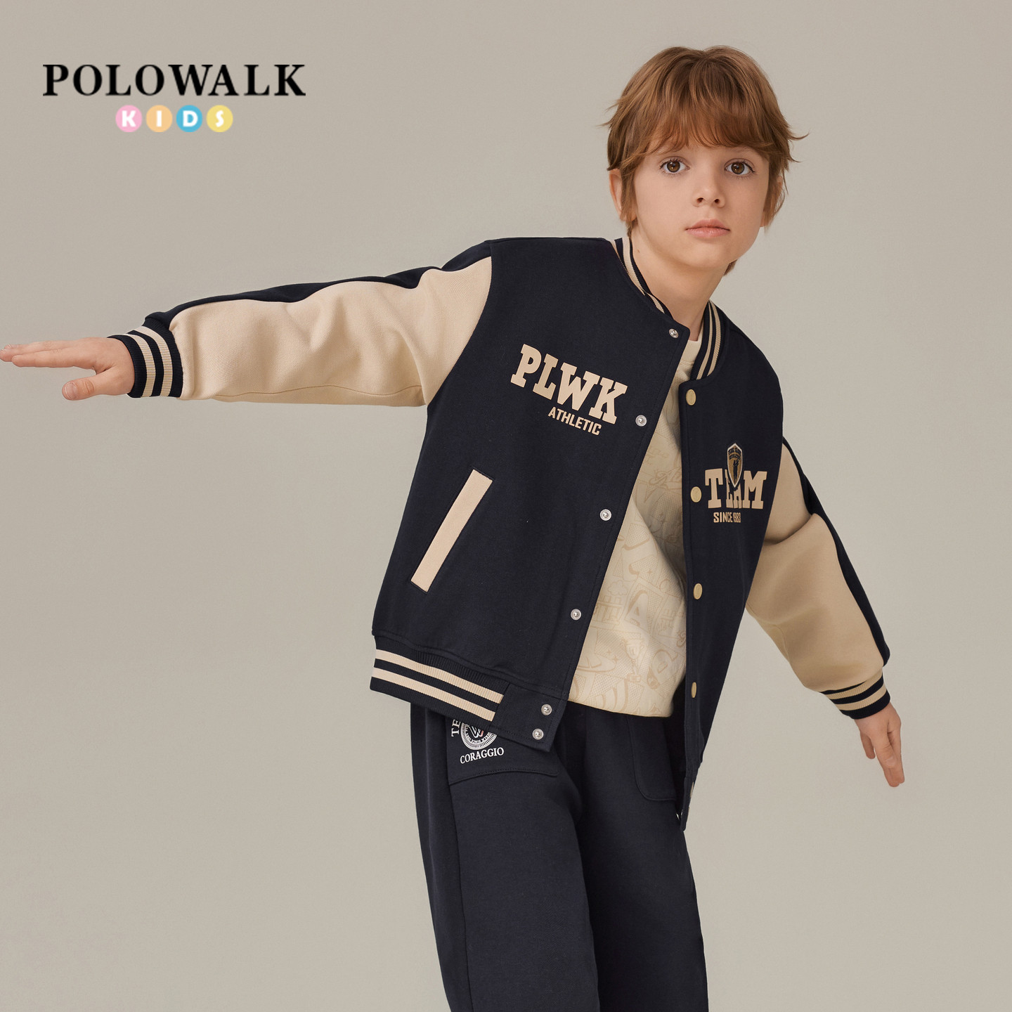 POLOWALK童装男童外套撞色学院风时尚棒球服儿童外套潮图片
