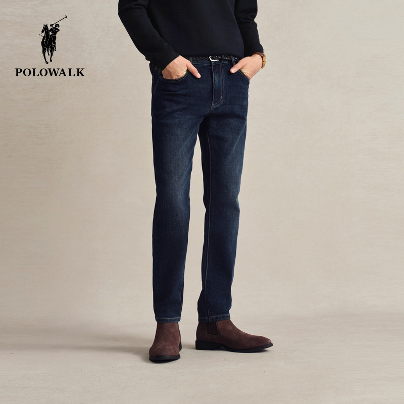 POLOWALK直筒牛仔裤男士秋冬新款深色显瘦下装时尚百搭质感长