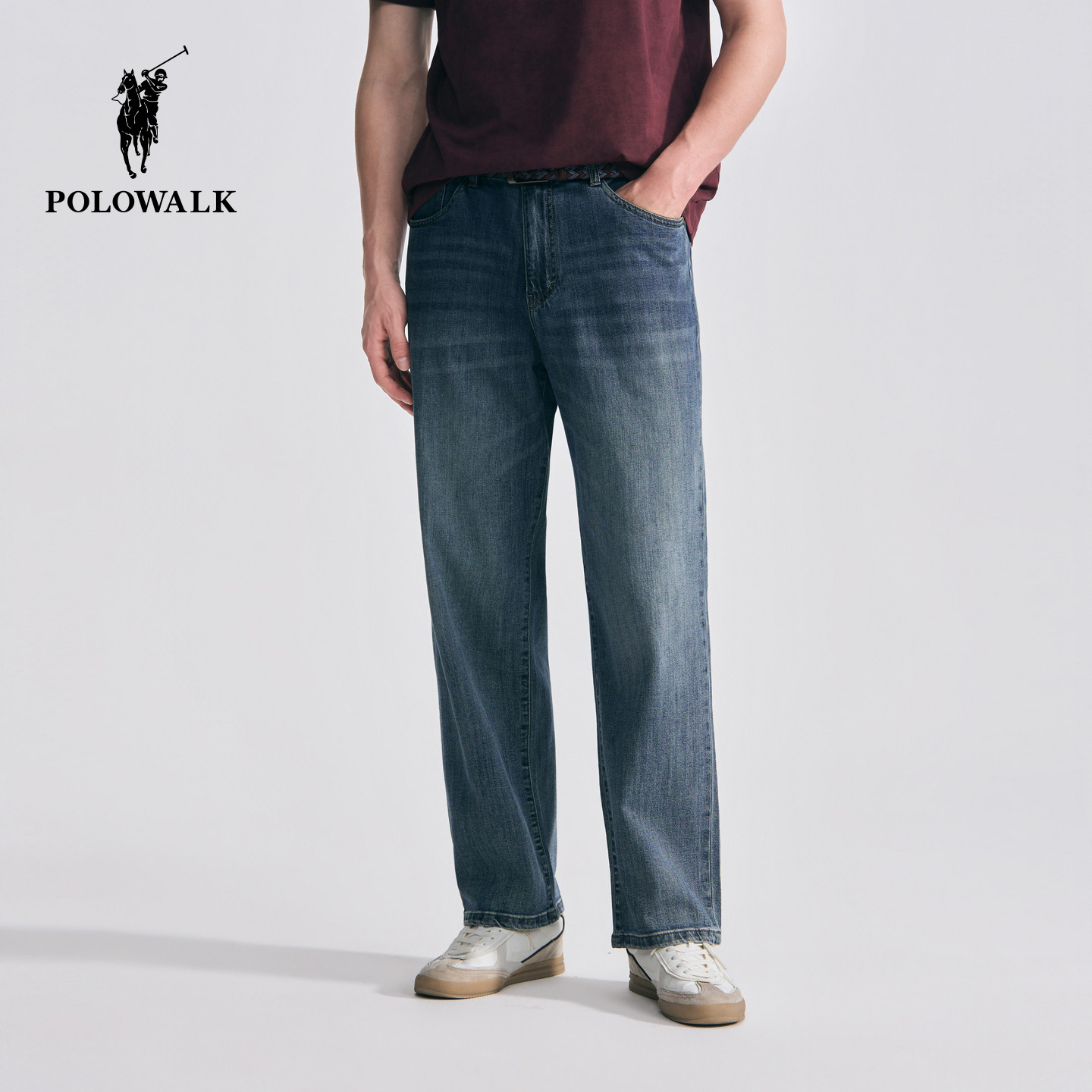 POLOWALK男式宽松直筒牛仔裤