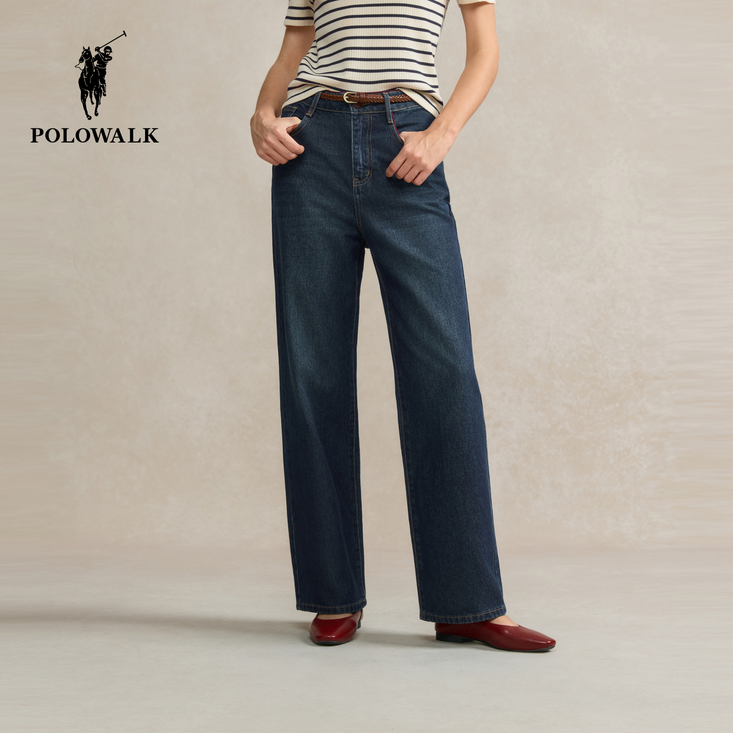 POLOWALK女式牛仔裤2025秋冬裤新品直筒通勤休闲牛仔阔腿长裤