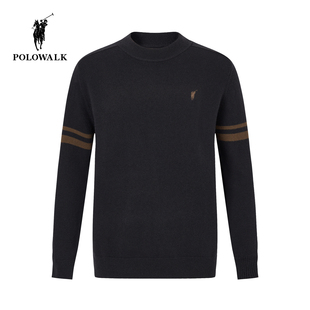 100%绵羊毛 款 POLOWALK男式 冬季 内搭圆领套头条纹羊毛衫 羊毛衫