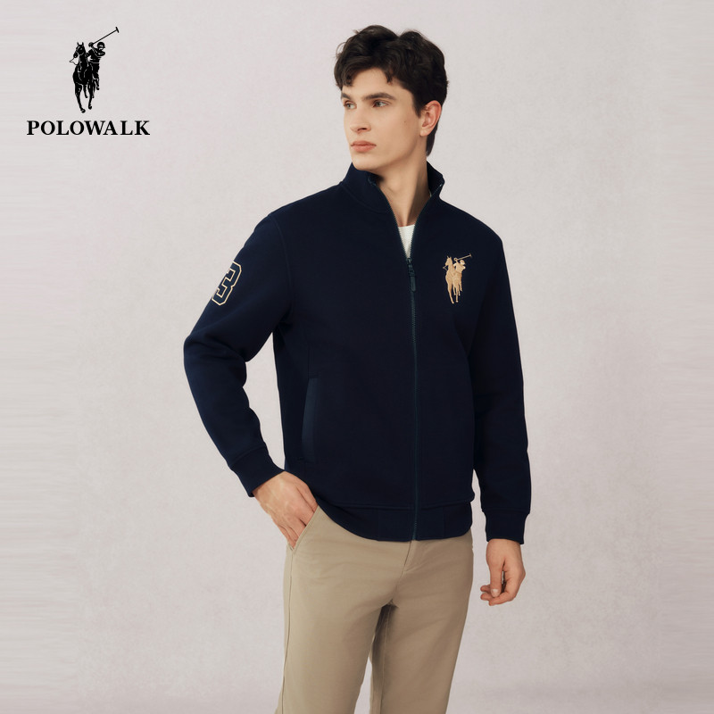POLOWALK卫衣男式春季立领复古拉链开衫时尚休闲百搭外套