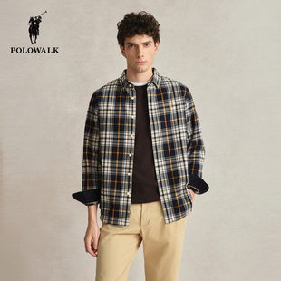 百搭复古时尚 POLOWALK格纹长袖 休闲上衣男式 男秋冬新款 衬衣 衬衫