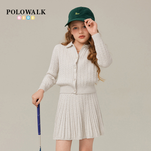 【100%棉】POLOWALK女童针织绞花套装春秋新品中大童针织两件套