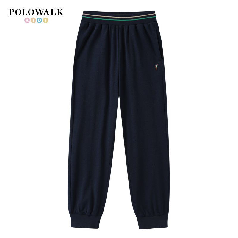 POLOWALK童装男童休闲裤新品夏季长裤舒适宽松运动黑色潮酷束脚裤