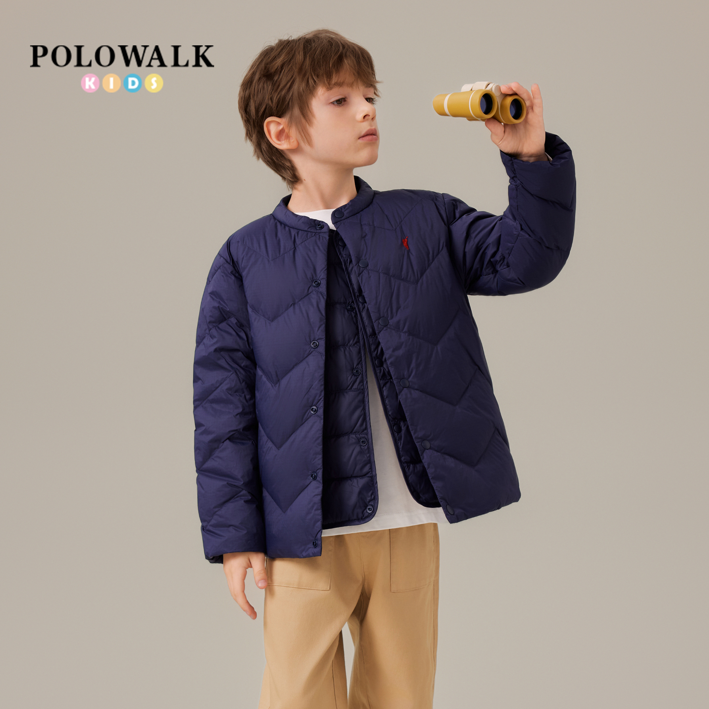 POLOWALK童装男童羽绒服2025新品简约圆领鸭绒保暖外套男童羽绒服