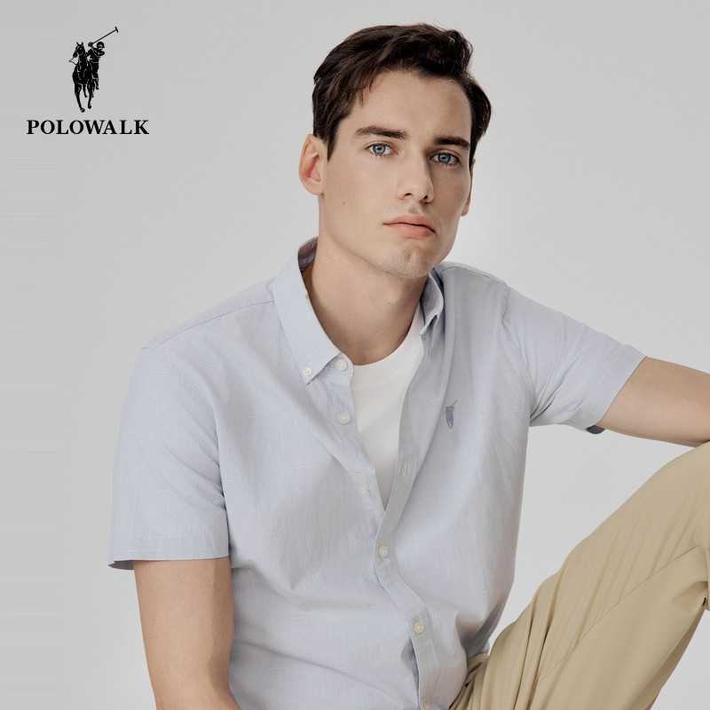 POLOWALK男士短袖衬衫夏季新款商务休闲日常百搭短袖翻领上衣