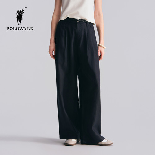 【含亚麻】POLOWALK女式休闲裤2026春夏新品松弛感直筒显瘦阔腿裤