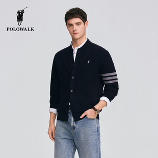 棒球领提花条纹纽扣休闲针织开衫 POLOWALK男式 新品 2026春季 针织衫