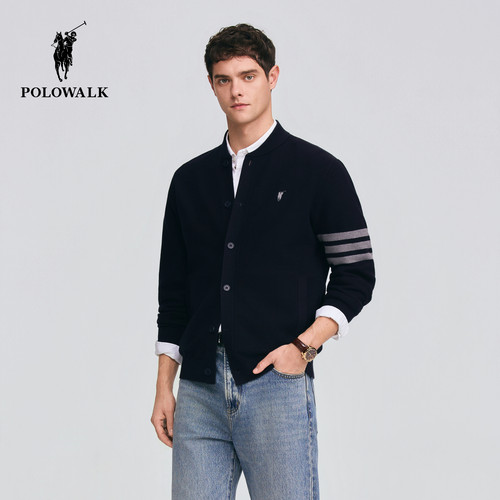 POLOWALK棒球领纽扣针织开衫