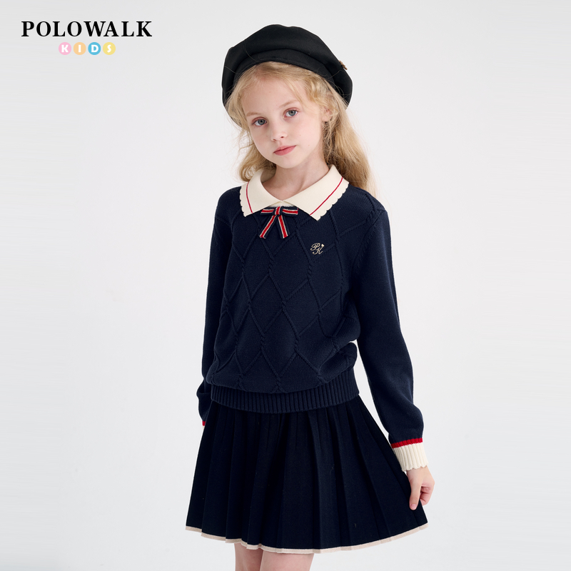 翻领针织衫洋气女童打底毛衫