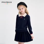 洋气甜美打底毛衫 女童翻领针织衫 大童 毛衣女秋冬新品 POLOWALK童装