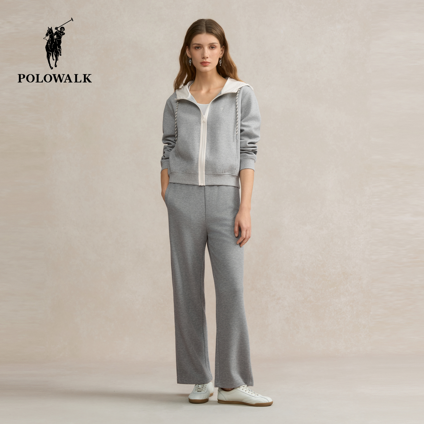 POLOWALK女装2025秋季新品女式卫衣基础百搭运动风拉链门襟外套女