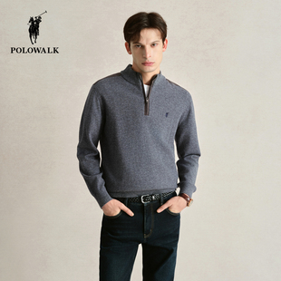 【100%绵羊毛】POLOWALK男士羊毛衫秋冬新款半拉链毛衣立领上衣男