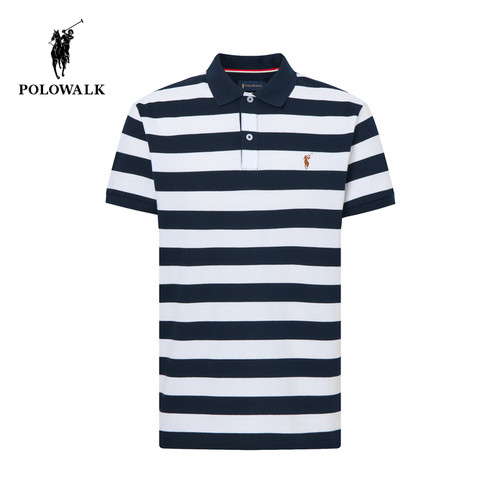 POLOWALK男式短袖POLO衫夏季新品条纹撞色T恤百搭男装上衣