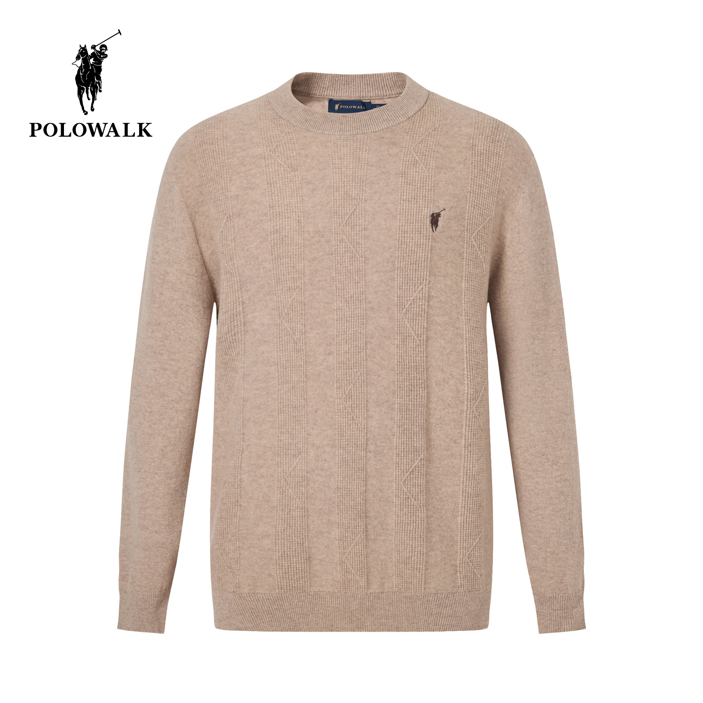 【100%绵羊毛】POLOWALK男式羊毛衫冬季款净色圆领舒适套头打底衫