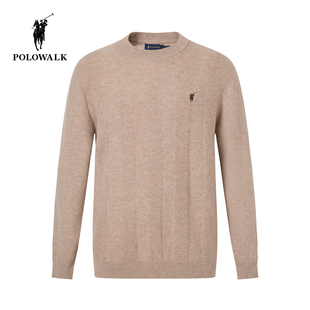 【100%绵羊毛】POLOWALK男式羊毛衫冬季款净色圆领舒适套头打底衫