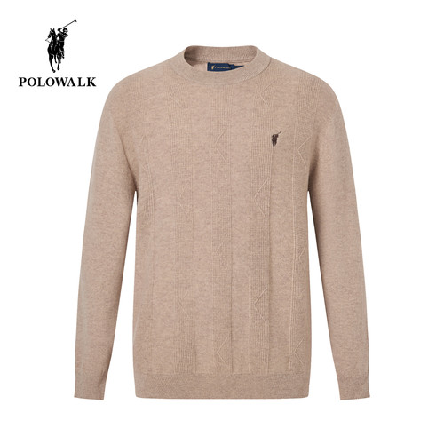 【100%绵羊毛】POLOWALK男式羊毛衫冬季款净色圆领舒适套头打底衫