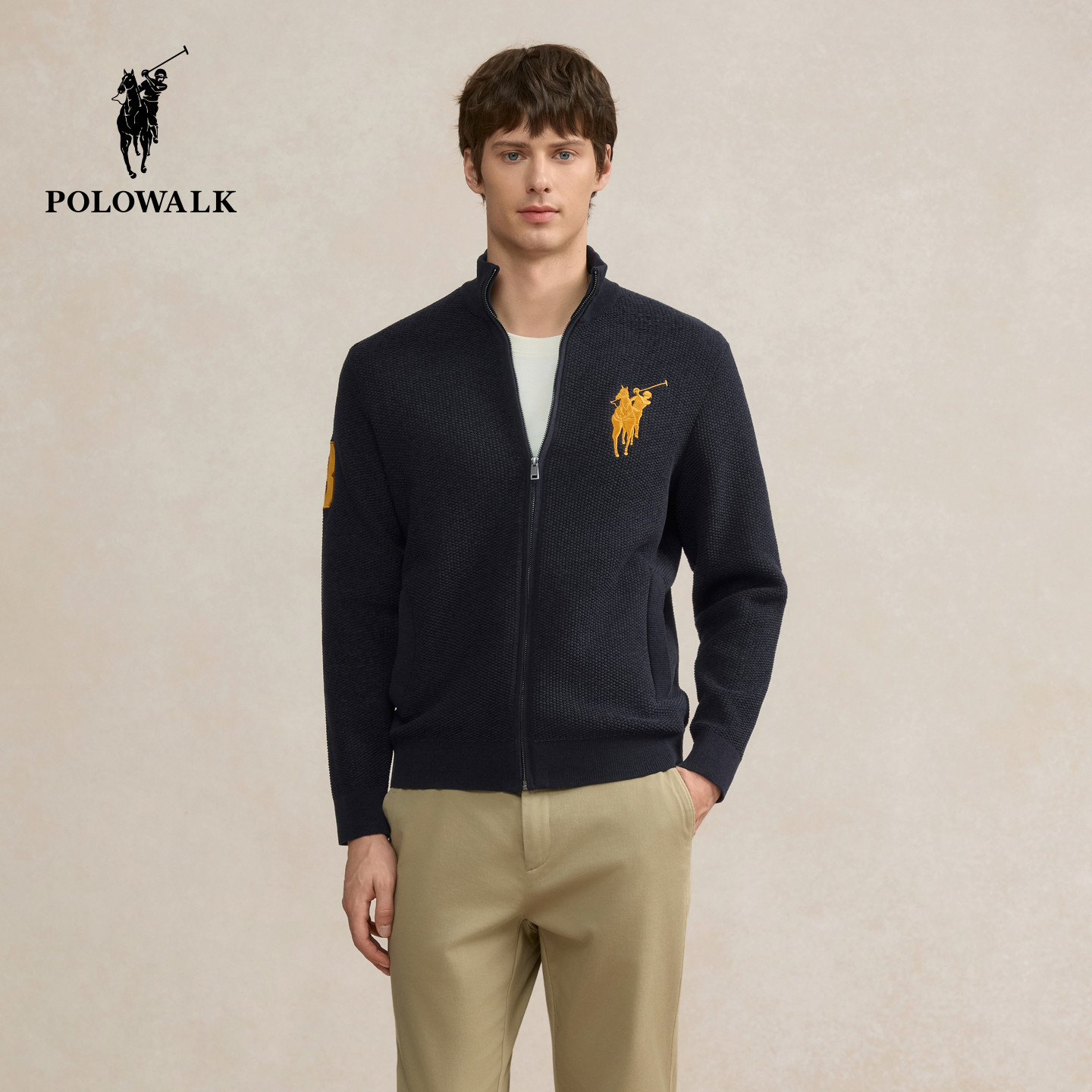 POLOWALK男装针织衫2025秋季新品商务休闲印花简系男式开衫外套