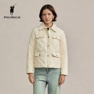 POLOWALK女式轻薄羽绒服2025冬季新品90鸭绒英伦风翻领百搭外套女