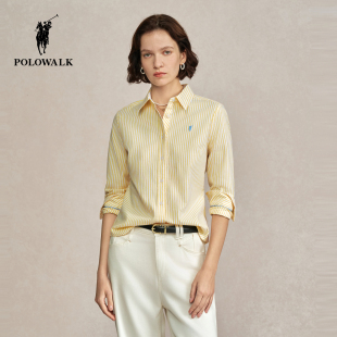 POLOWALK女式长袖衬衫2026春季新品商务休闲通勤条纹长袖衬衣女装