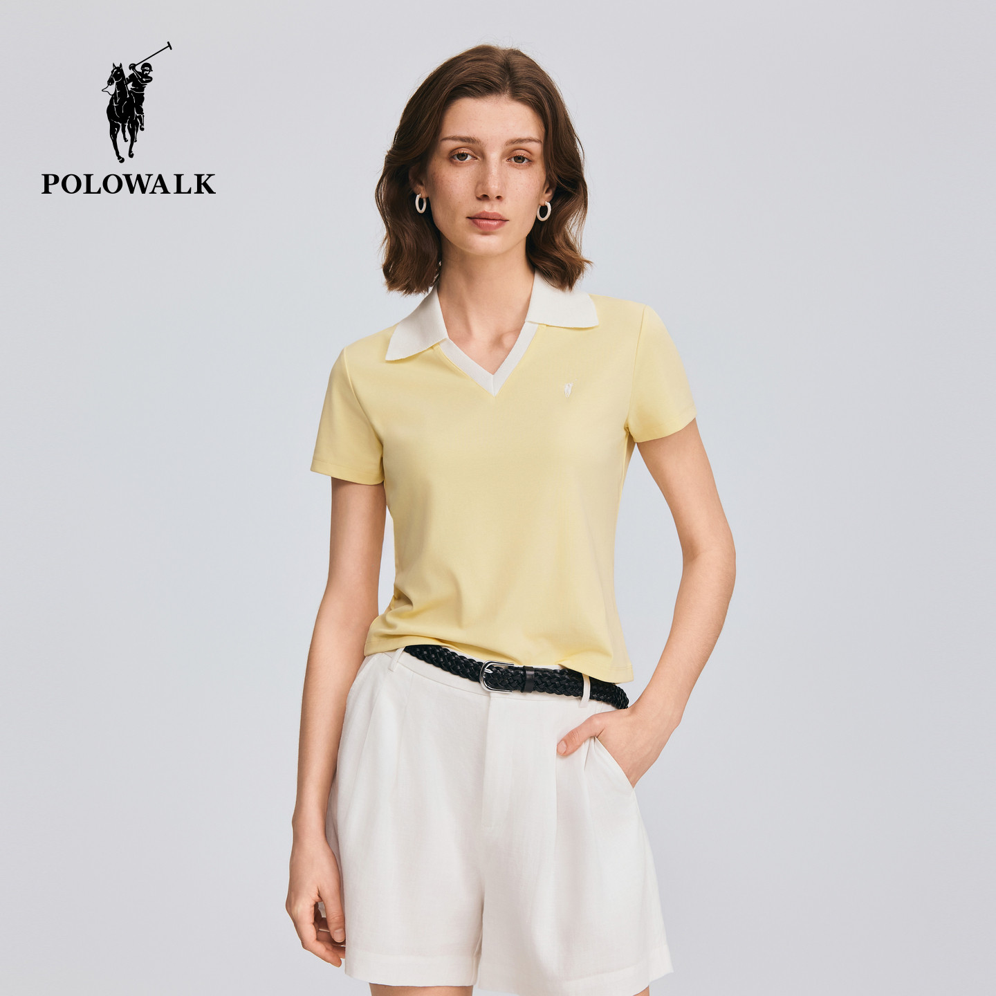 POLOWALK女式短袖POLO衫2026夏季新品女装时尚撞色翻领显瘦polo衫