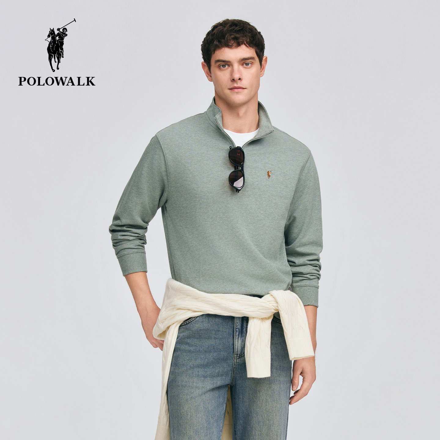 POLOWALK男式卫衣2026春季新品男装立领半拉链休闲百搭套头卫衣